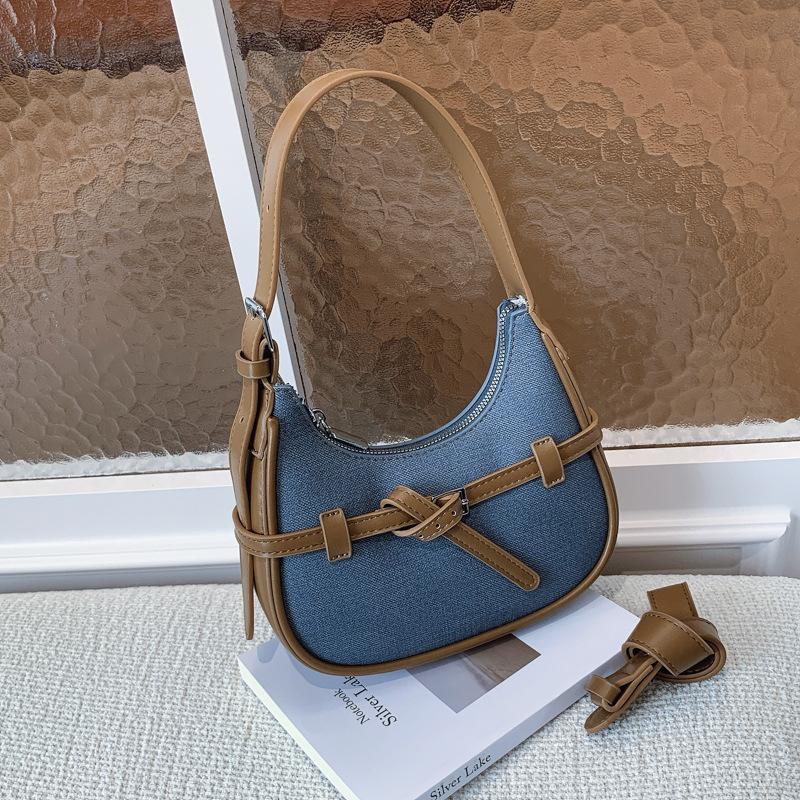 

2025 casual simple personalized crescent bag fashion trend texture bag autumn and winter women s shoulder messenger bag синий