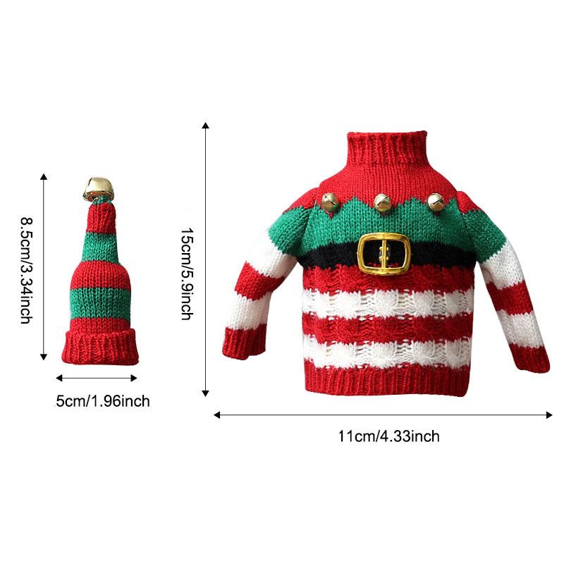 1Set Knitted Clothing Sweet Bottle Decoration Ambience Decoration Acrylic Christmas Red Striped Pattern Champagne Protector