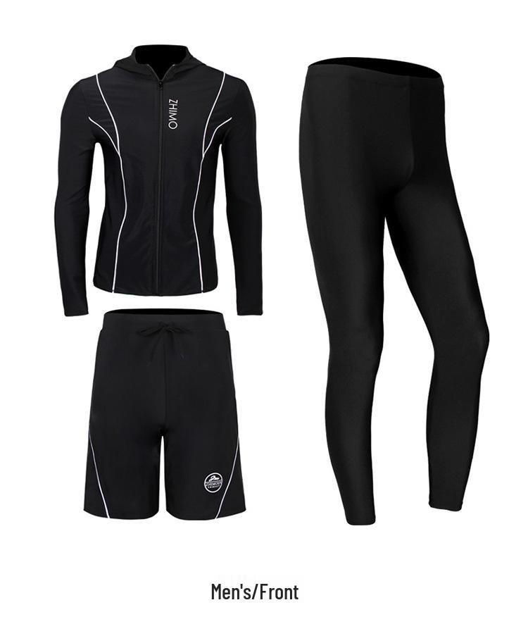 Couple's Long Sleeve Split Hoodie Swimsuit: Women's Sun Protection Surf Suit & Men's Beach Swimwear