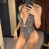 Sexy Leopard Printed Deep V Neck Women Swimwear One Piece Swimsuit Female Halter Monokini Bather Bathing Suit