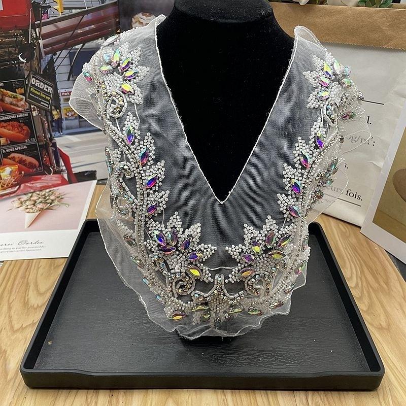 Beaded Lace Embroidery Collar Applique Patches DIY Collar Trim Dress Clothing Decorative Accessorie Material Sew On Patches