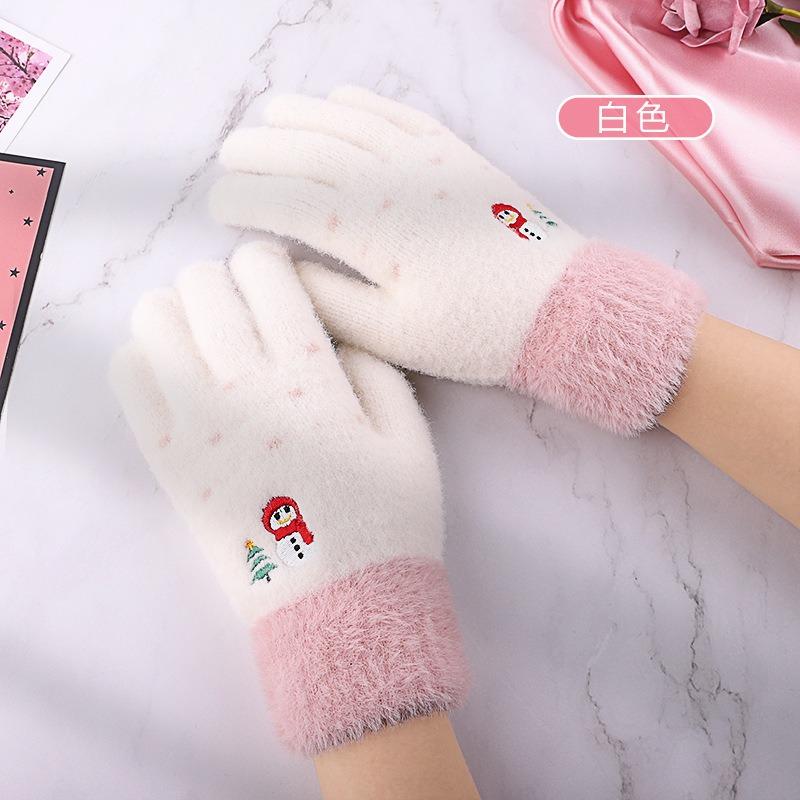 Love Warm Outdoor Cold and Warm Embroidered Knitted Gloves Student Fleece Thickened Autumn and Winter Ladies Touch Screen Gloves