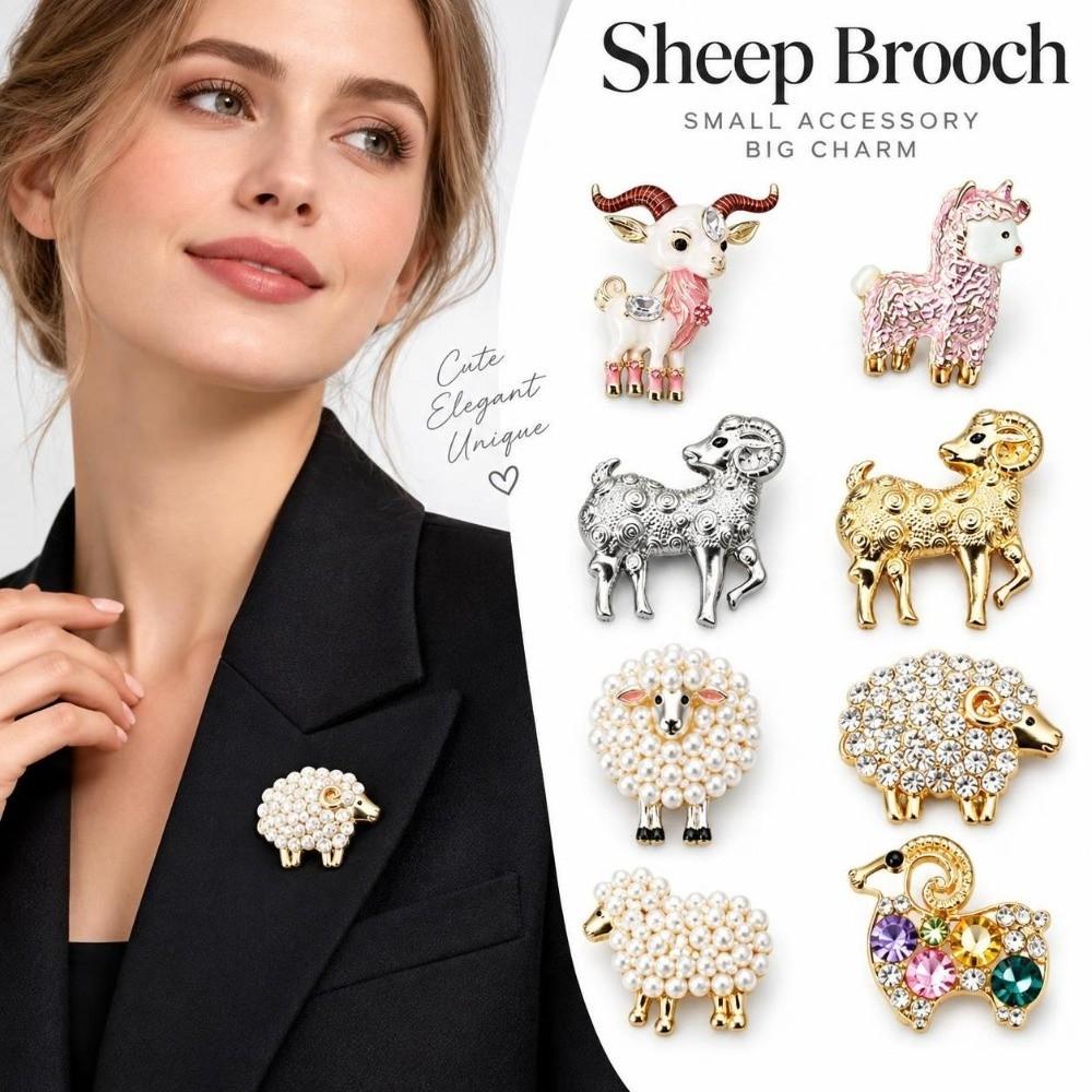 Shiny Rhinestone Sheep Brooch Faux Pearl Lapel Pin Gifts Cardigan Clip Clothing Accessories