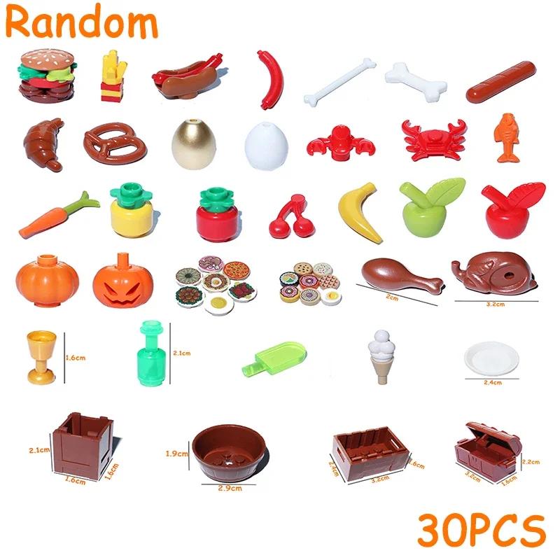 Building Blocks Food MOC Food Accessories Fish Bread Pizza Chocolate Fruit Carrot Hamburger Chips Chicken Bottle Bricks Toys
