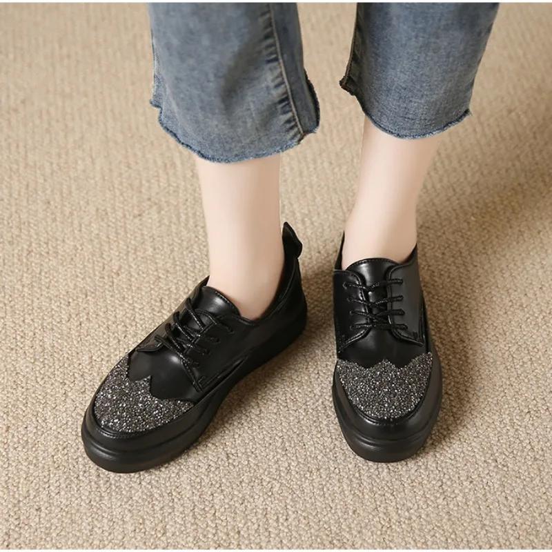 fashion 2024 Hot Sale Women's Shoes Lace-up Women's Vulcanize Shoes Fashion Sequins New Round Head Plus Size Ladies Casual Shoes Zapatos