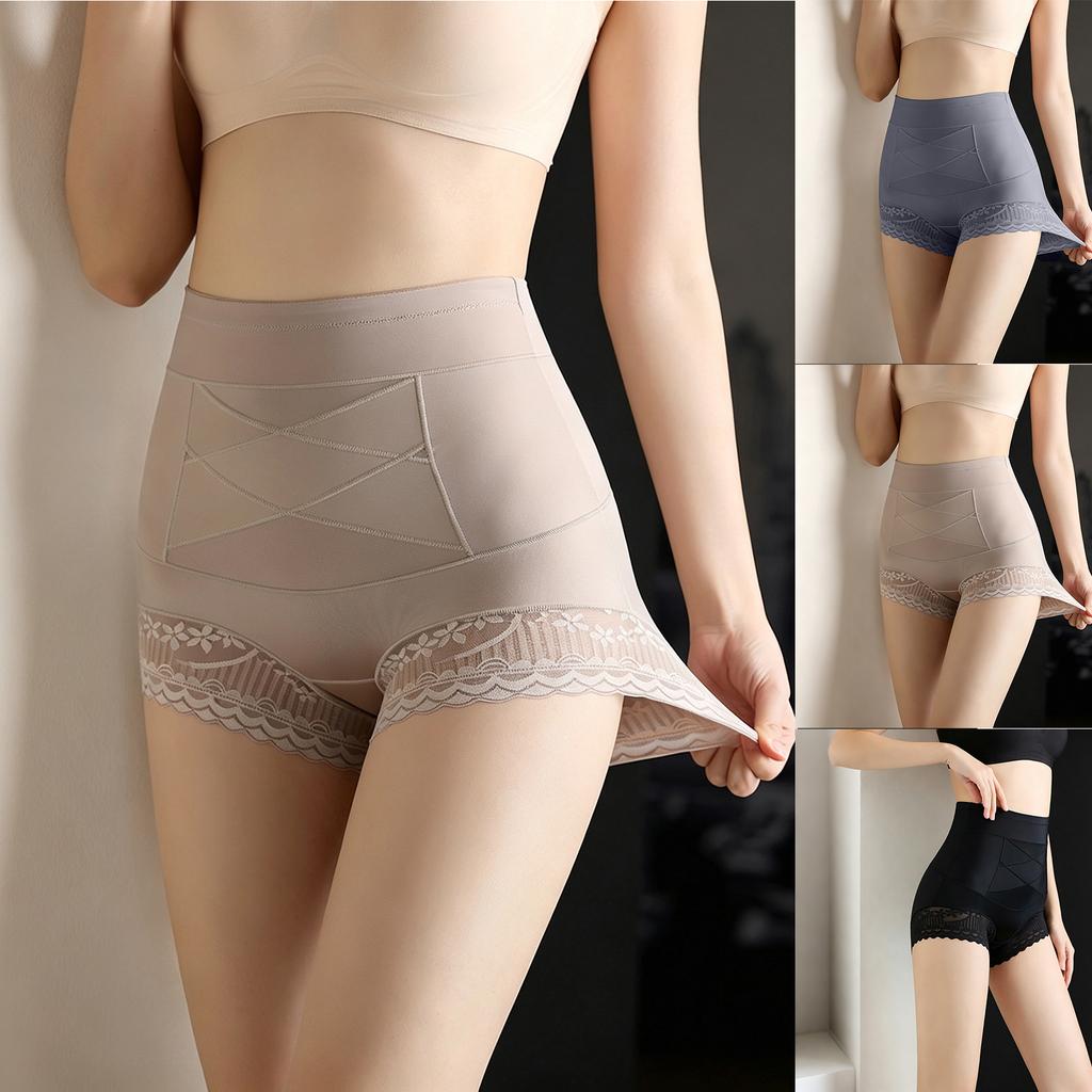 High Waist Shaping Panties for Women Compression Tummy Control Butt Lifting Seamless Body Shaper Underwear Slimming Briefs with Lace Trim