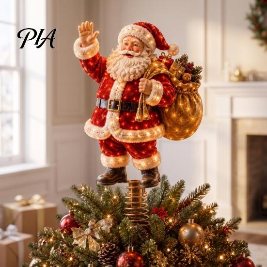 Light Up Holiday Tree Topper Lighted Christmas Topper, Illuminated Santa Claus Gingerbread Nutcracker Treetop Decorative Ornament for Top with Spring