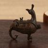 Vintage Junhu Bird Statue Distressed Collectible With Swirling Patterns, Ancient Craftsmanship For Home Decor Or Gift