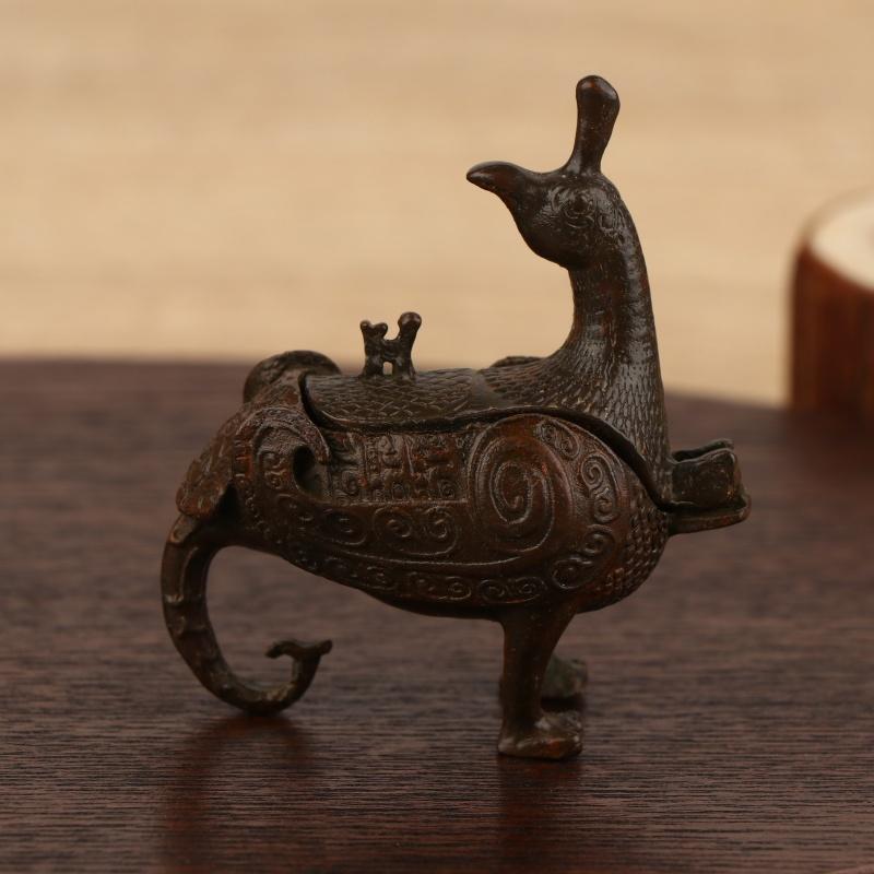 Vintage Junhu Bird Statue Distressed Collectible With Swirling Patterns, Ancient Craftsmanship For Home Decor Or Gift