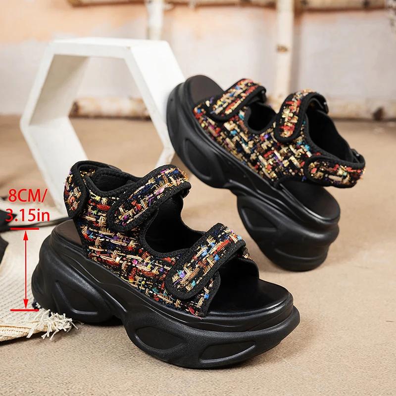 Fashion 2025 New Sequin Wedge Sandals Women Plus Size Chunky Platform Summer Sandles Woman Fashion Fish Mouth Thick Sole Sandalias