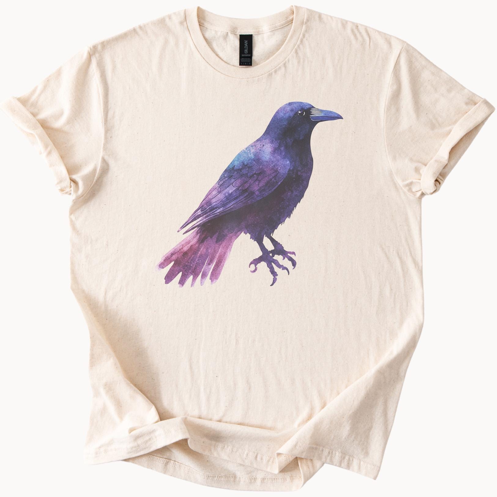 

Графическая футболка с вороном Акварельный рисунок вороны Уникальная иллюстрация птицы Подарок любителю природы Мягкая хлопковая футболка Животный графический топ 4XL