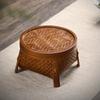 Handwoven Bamboo Fruit Basket with Lacquer Rim, Vintage Snack Box for Tea Parties, Round Storage Holder for Nuts