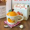 Large Orange Ceramic Mug with Lid & Spoon - Cute Gift for Girls & Best Friends, Perfect Birthday or Practical Souvenir.