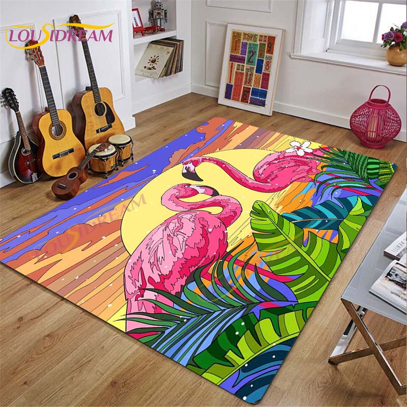 3D Flamingo Rug Carpet for Livingroom Bedroom Kids Room Colorful Modern Rug Non Slip Floor Carpet INS Style Decor Flower Carpet