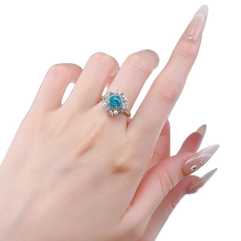 One-Carat Paraiba Blue Jacaranda Pearl Ring Light Luxury