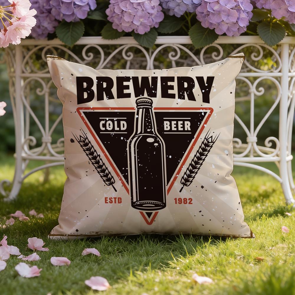 Beer Wine Retro Style Cushion Cover Home & Car Dual-Scene Pillow Cover: Reversible for Premium Comfort