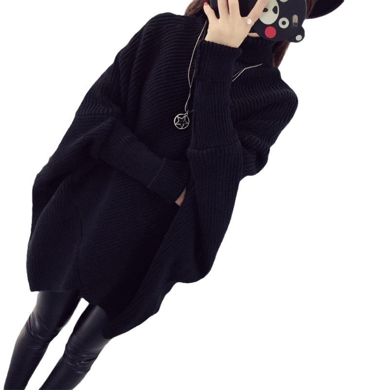 Autumn and winter medium and long sweater pullover women's Korean version loose bat-sleeved knitted sweater thickened jacket turtleneck winter women's