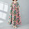 Neues sommerliches Vintage-Baumwollkleid mit Blumenmuster für Damen in Übergrößen, lässig, locker geschnitten, lang-kurzärmelig