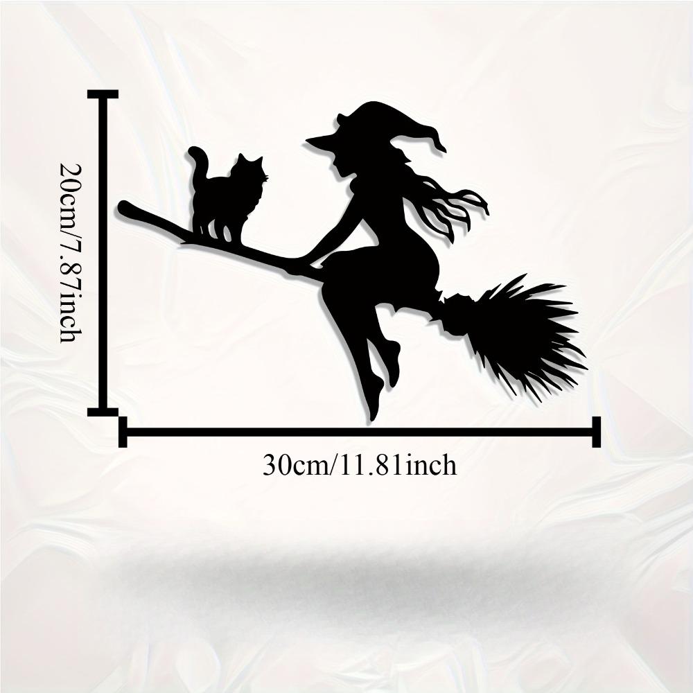 

1pc Metal Wall Art Witch Black Cat Halloween Gift Rust Resistant Outdoor Sculpture Garden Fence Spooky Autumn Decoration 12in
