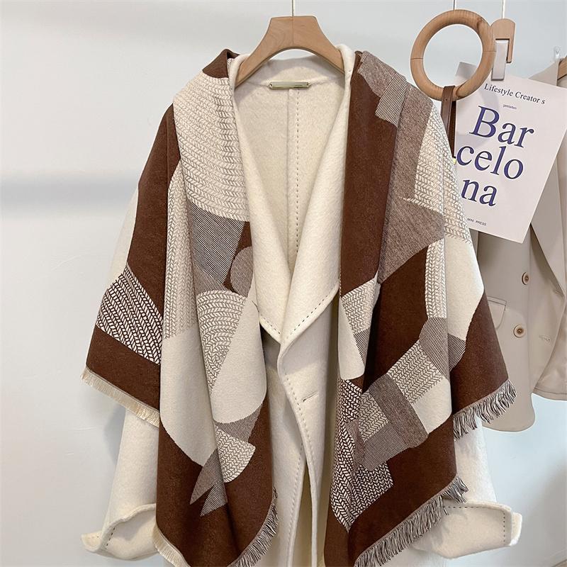Winter Thick Warm Double Cashmere Scarf Shawl For Women Fashion Lady Long Camellia Temperament Blanket Bandana