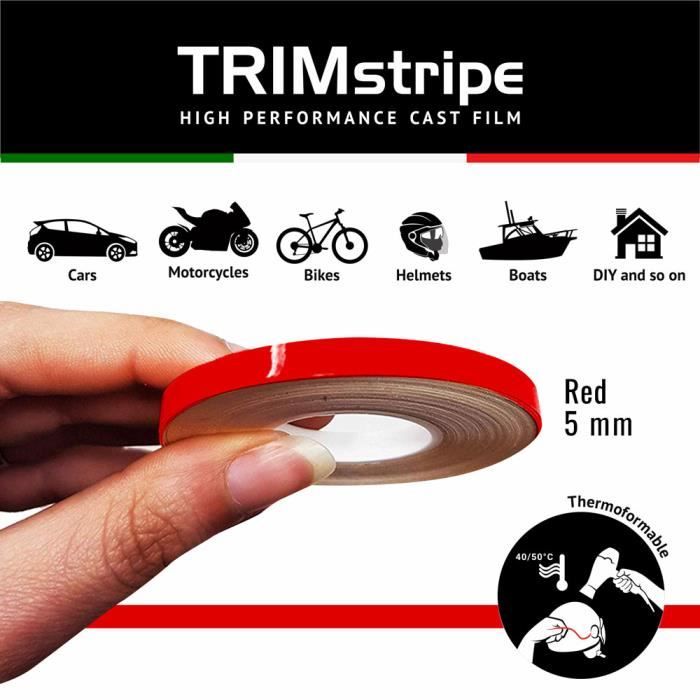 Bandes Adhésives - Trim Stripes - Rouge - 5 mm x 10 mt - Vinyle CAST - Multi-usages