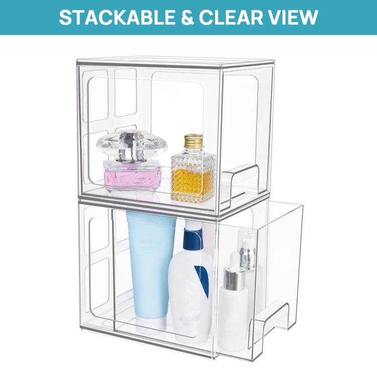 Tall Openwork Desktop Storage Box Drawer-Style Stackable Transparent Plastic Cosmetic Organizer