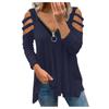 Women Sexy V-neck Collar Zipper Color Long Sleeve Fold Casual Blouse Tops