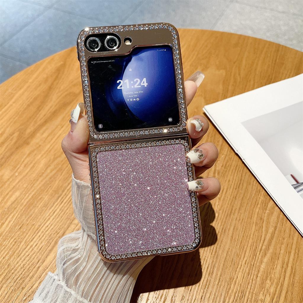 New Samsung ZFlip6 Flash Powder Electroplated Mobile Phone Case Suitable for Zflip5 Fashionable Women's Flash Diamond Girl Two In One