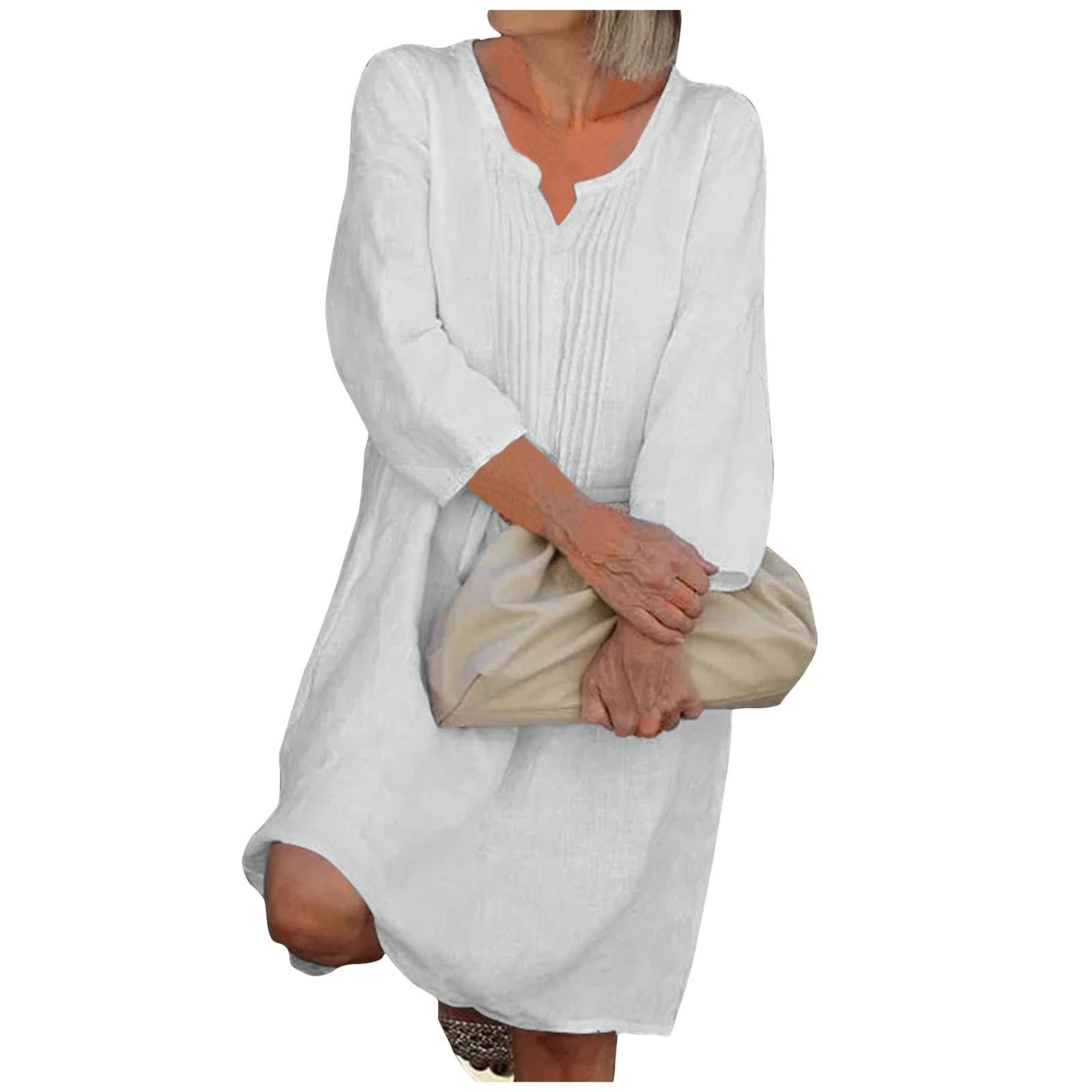 

Модный женский повседневный модный однотонный пуловер с V-образным вырезом и рукавом 3/4 с V-образным вырезом платье XL белый