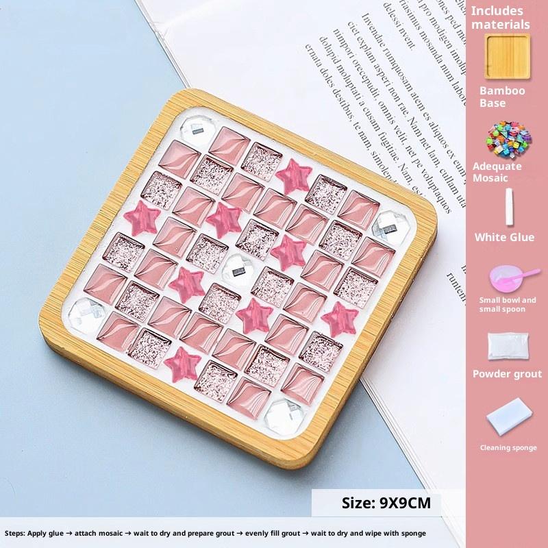 Square Round Diy Mosaic Cup Mat Mosaic Glass Handicraft Handmade Coaster Handmake Accessories Bamboo Pad Early Education