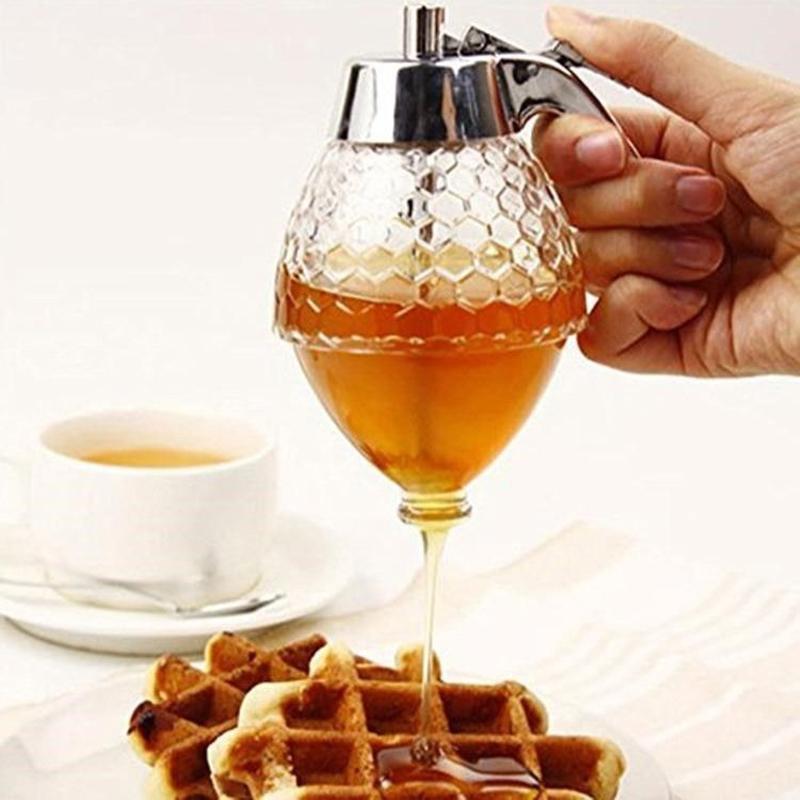 Honey Dispenser Pot Container Cup Juice Syrup Kettle Kitchen Bee Drip Rack Portable Storage Pot Transparent Container