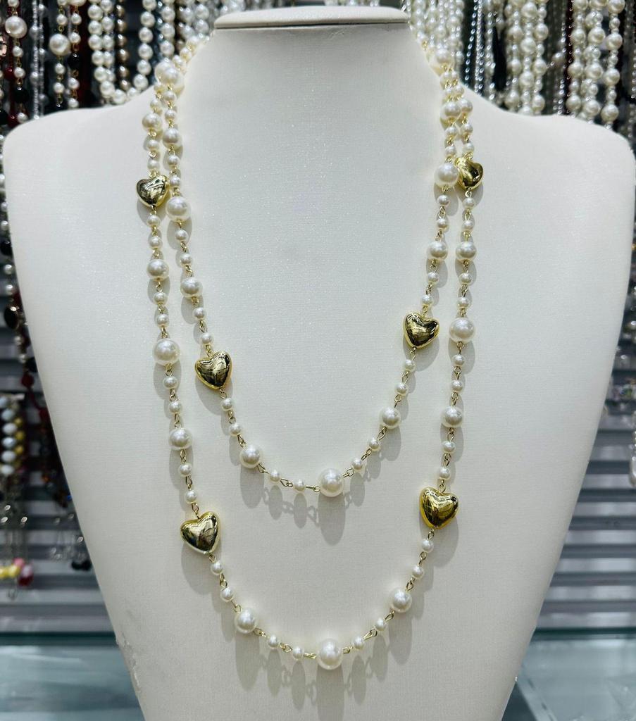 NK-275 Multi-Layer Glass Pearl Necklace - Love, Plum Blossom, Geometric Design