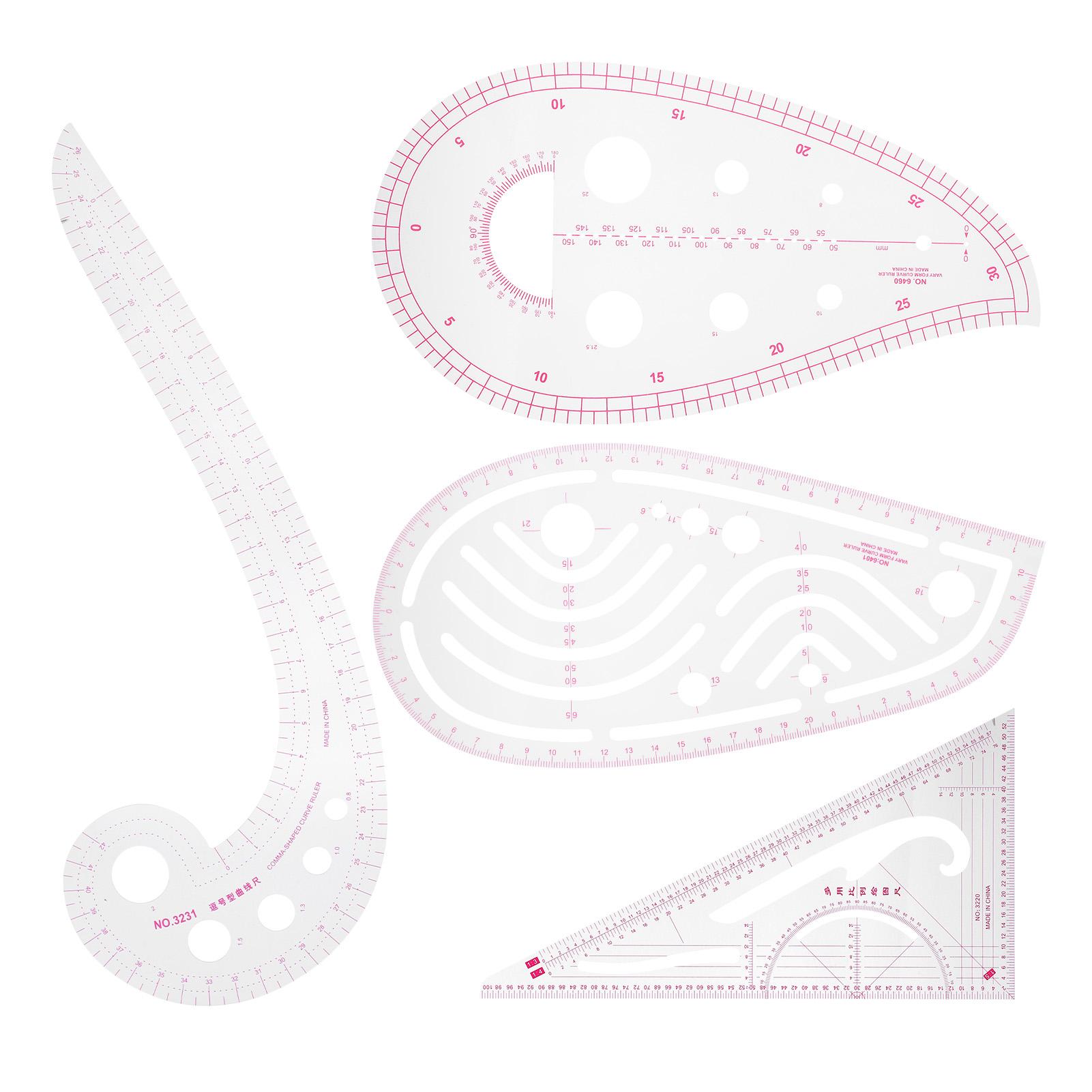 4Pcs Curve Ruler MultiFunction Vary Form Sewing Grading Proofing Plastic Clothing Design Tool