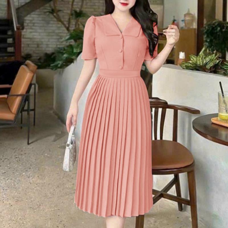 

ZANZEA Women Turn Down Collar Summer Casual Short Sleeve Dress S рожевий