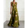 2026 European and American fashion evening dress A-shaped skirt women's sleeveless V-neck printed pendulum dress