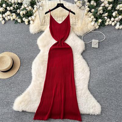 Vestido Longo de Tricô com Alças Finas para Verão 2025 para Mulheres Sexy Bodycon Quadril Vestido Longo Elegante Roupas de Festa Outfits