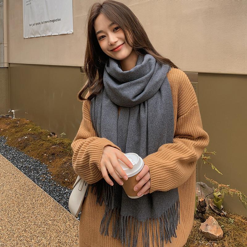 Scarf Women's Autumn and Winter Warm Solid Color Cashmere Scarf Korean Version New Student Scarf Winter Red Scarf