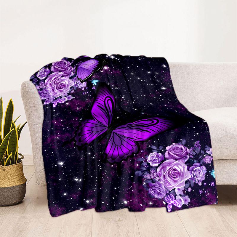 VIKAMA Starry Purple Butterfly Rose Cover Blanket Soft Living Room Bedroom Scandinavian Style Nap Blanket Room Decoration