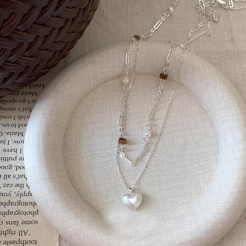 Maillard Tiger Eye Heart Layered Necklace Chic Minimalist Clavicle Chain Women