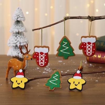 Weihnachtsbaum Anhänger Filzstoff Cartoon Lebkuchenmann Anhänger Weihnachtsdekorationen 6 Sets