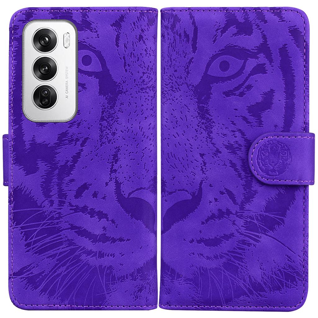 For Oppo Reno12 5G (Global) Wallet Phone Case Tiger Imprint Leather Flip Cover