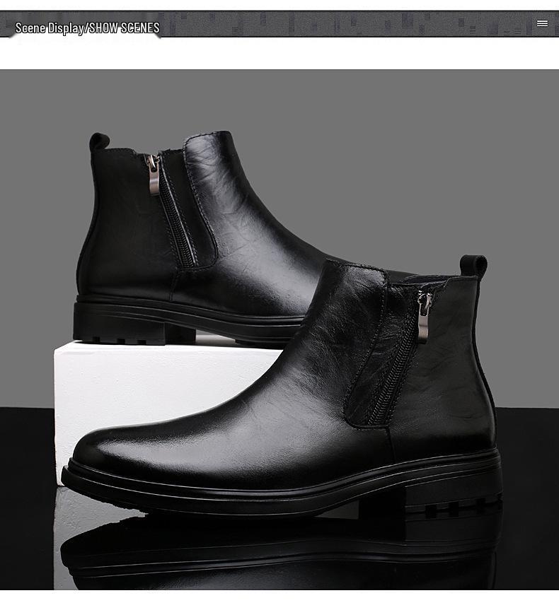 Men's Plus Size Retro Leather Boots with Side Zipper - Breathable, Round Toe, Low Heel Martin Style