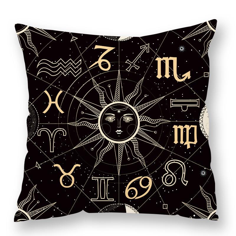Abstract Star Moon Plush Pillow Cover Constellation Compass Totem Yoga Digital Printed Backrest Set Premium Durable