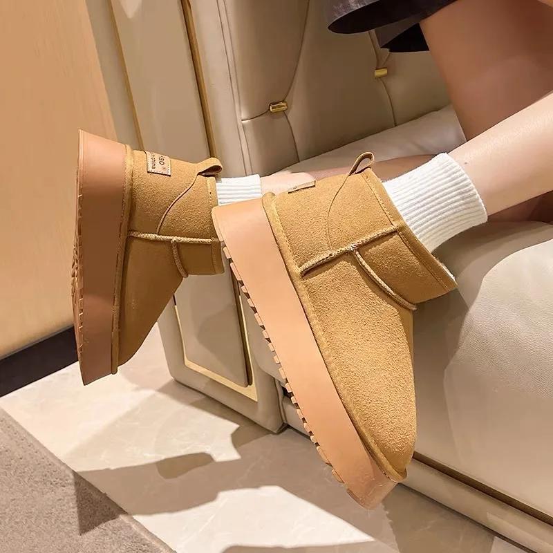 Fashion 2025 New Winter Warm Boots Fur Ladies Snow Boots Real Sheepskin Wool Low-cut Warm Fur Shoes Man and Women Winter Short Boots