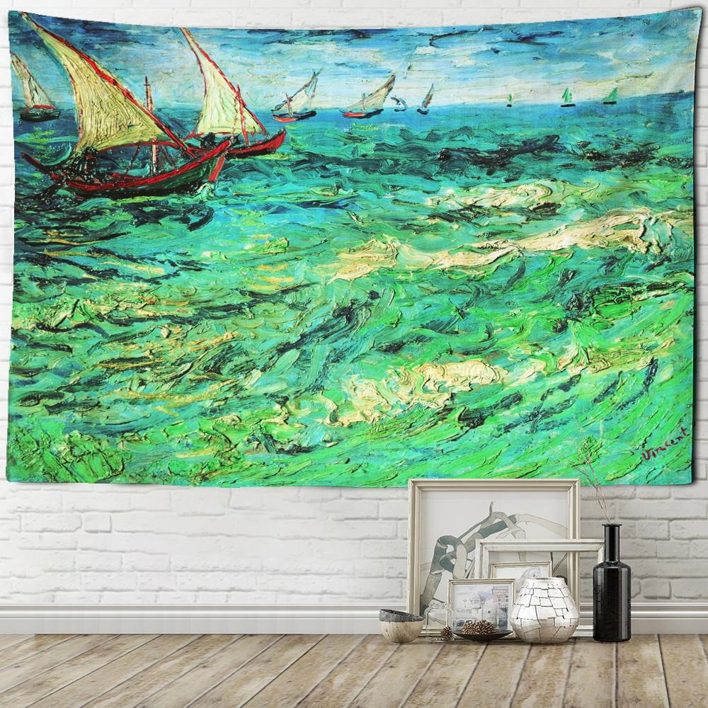 Wheat Field Cypress Tapestry Van Gogh Scenery Living Room Home Background Hanging Cloth Wall Decoration