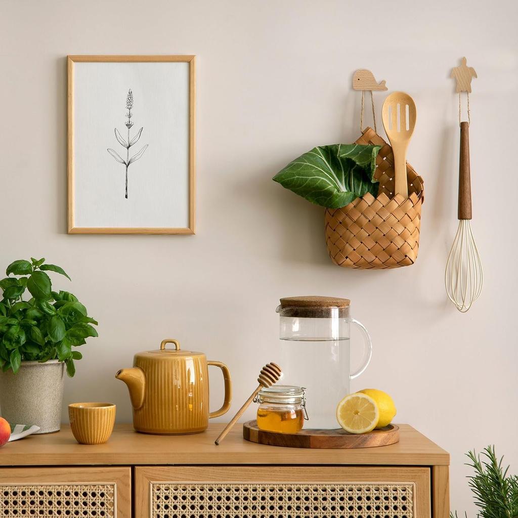 ZATAO Wall Perforated Screw Door Antique for Wall Set of 6 Hooks, Self-Adhesive, Board, Mount, Handle, Wooden, Cute, Clothes, Hats, Bags, Kitchen,