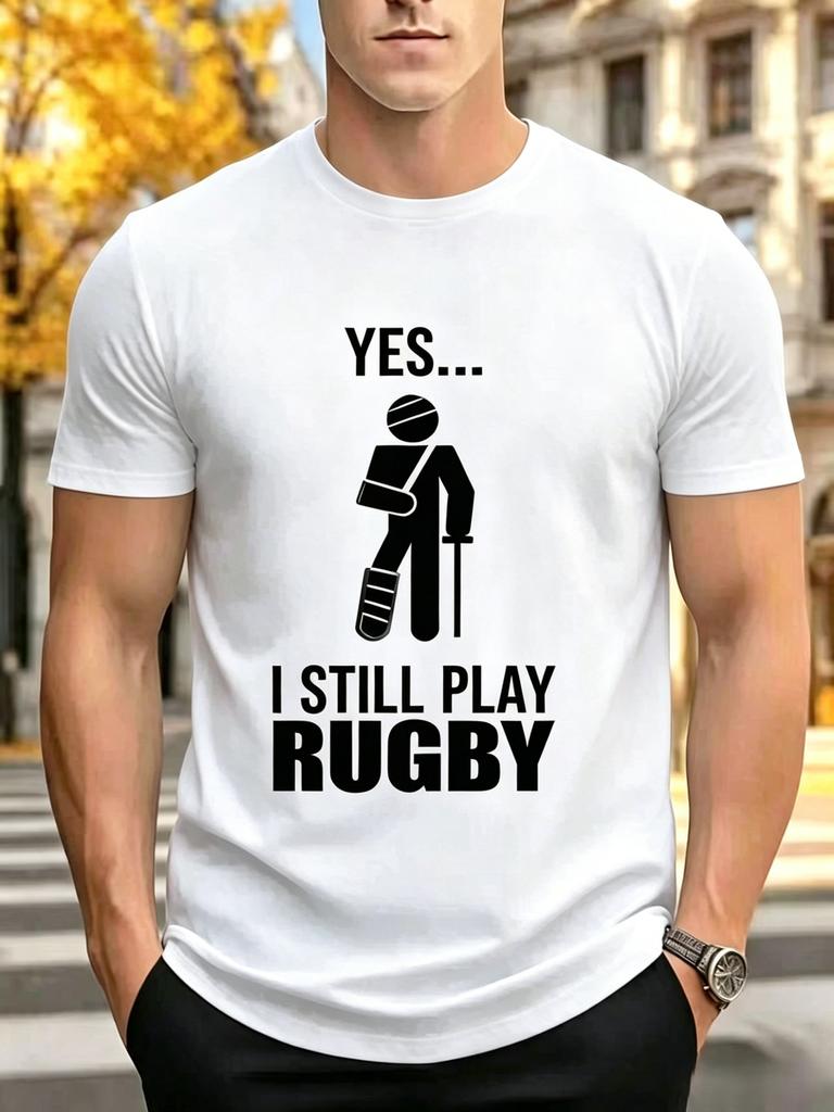 Unisex Black Tee Hurt Rugby Player Funny Slogan Graphic Print Short Sleeve Loose Casual Top For Adult Male Daily Street Wear Outfit