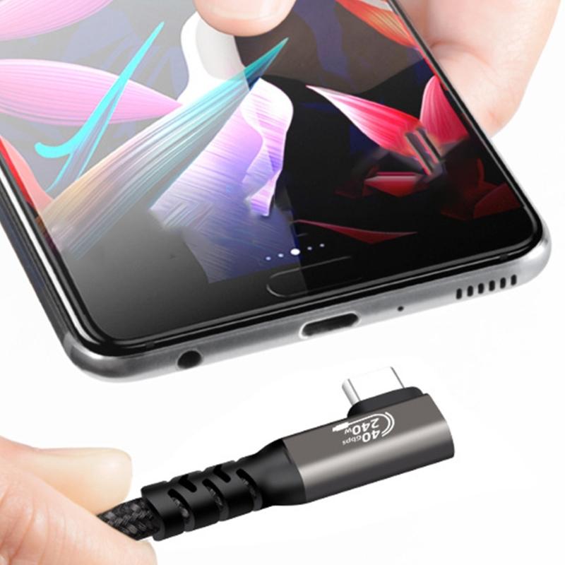 90 Degree USB C Data Cable 40Gbps Synchronized 8K UHD Display Suitable for Laptops Tablets Rapid Charging Data Transfer