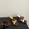 European and American style square head cross belt color matching one-word slippers 2025 summer new open-toed stiletto high-heeled cool slippers