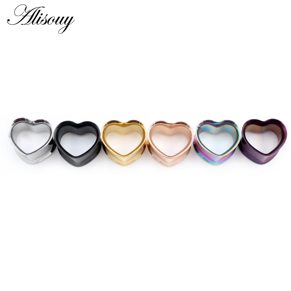 Alisouy 2ks 8mm-30mm 316L Nerezová ocel Love Heart Tunelky do uší Zátky Expander Nosítka Měřidla Náušnice Body Piercing Šperky